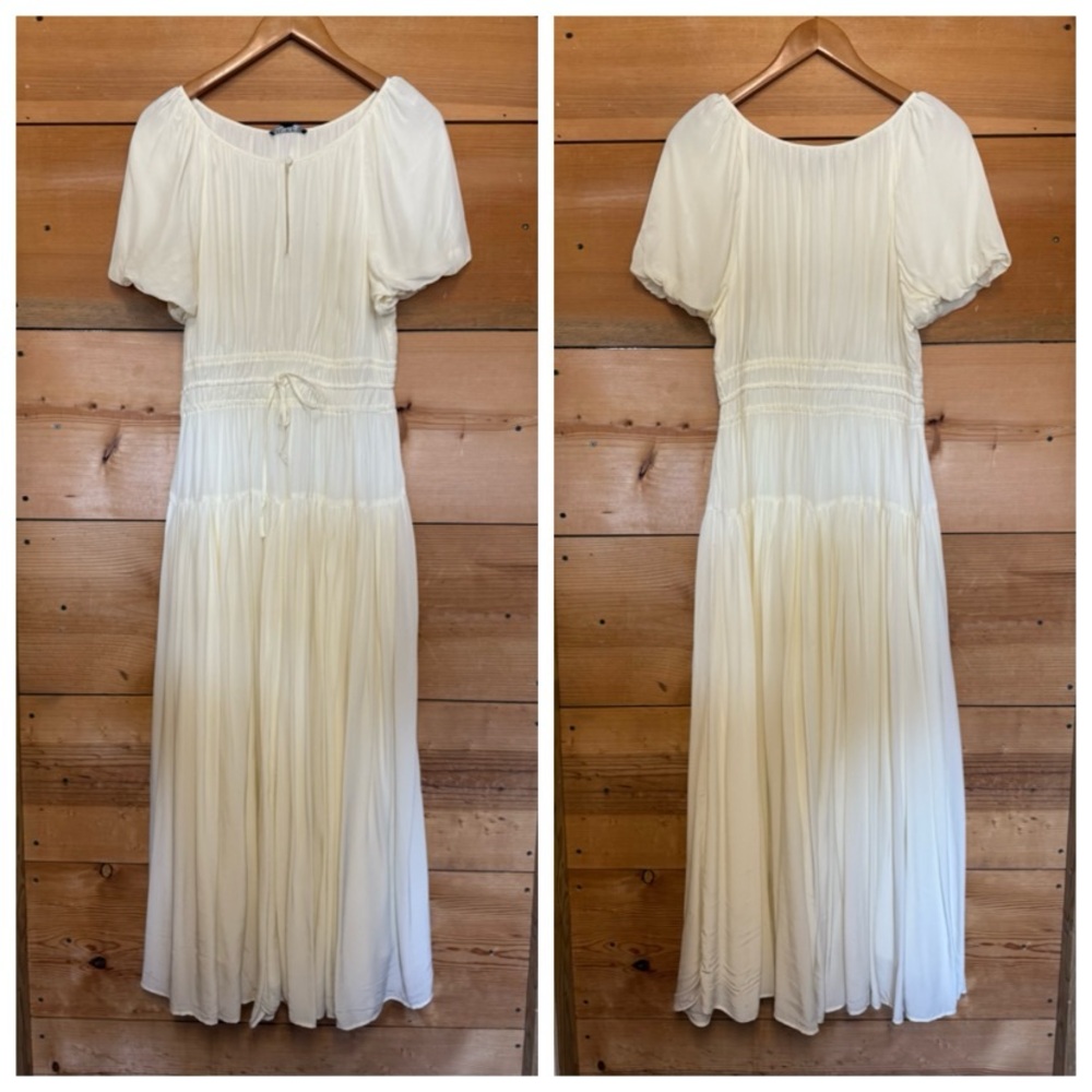 J. Crew Elena puff-sleeve dress crepe de chine ivory Maxi princess boho ren fair